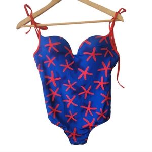 LA PERLA Summer Enrrgy Blue Red Starfish One-Piece NEW Swimsuit Sz 36 B